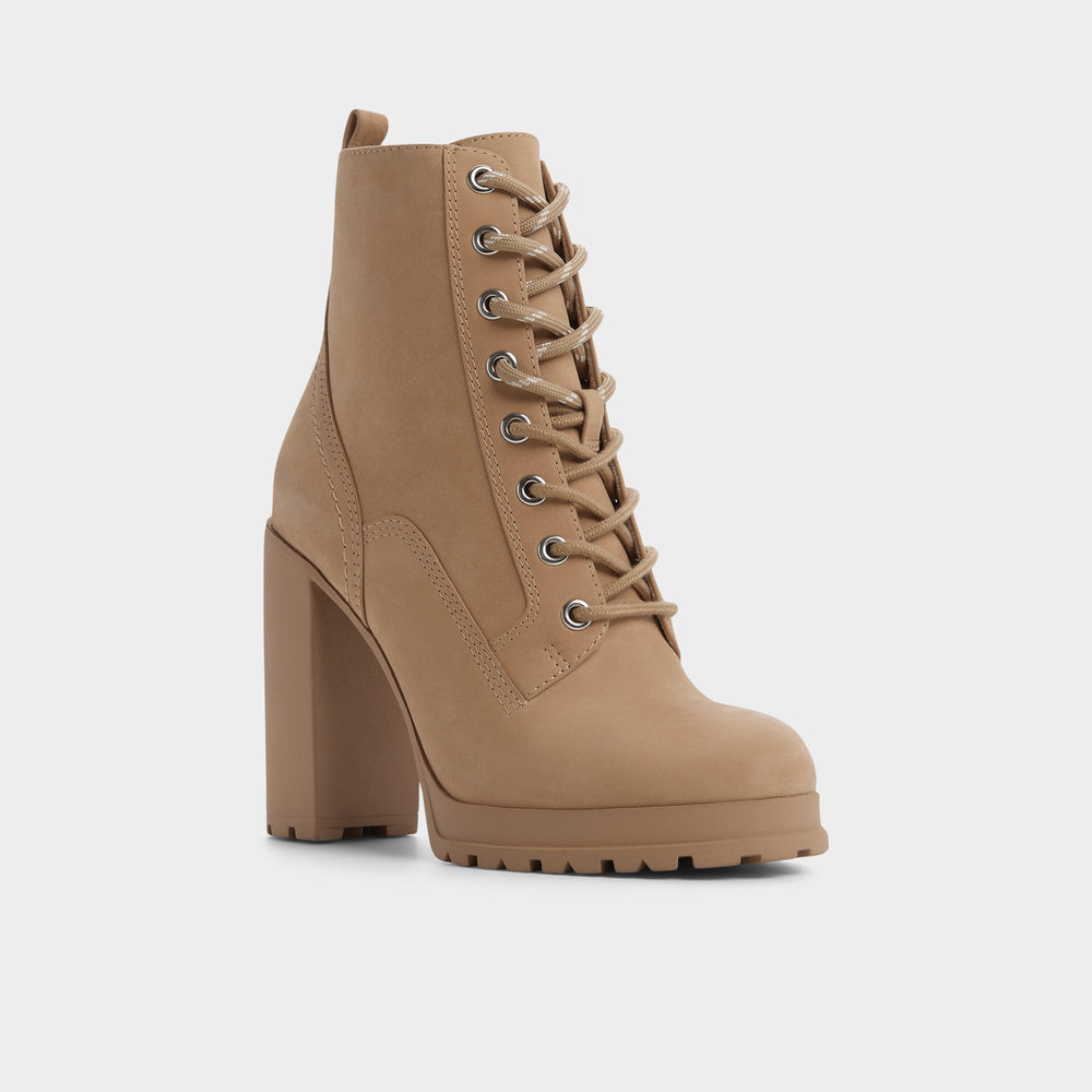 Aldo Rebelliously in Medium Beige - Combat ankle boot, Lug sole Medium Beige