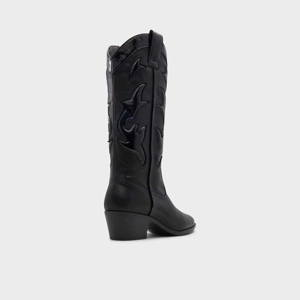 Aldo Nebraska Black Women's Western - Mid-calf western boot, Block heel Black