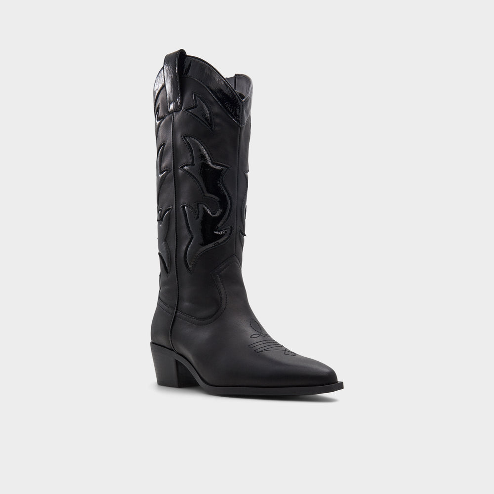 Aldo Nebraska Black Women's Western - Mid-calf western boot, Block heel Black