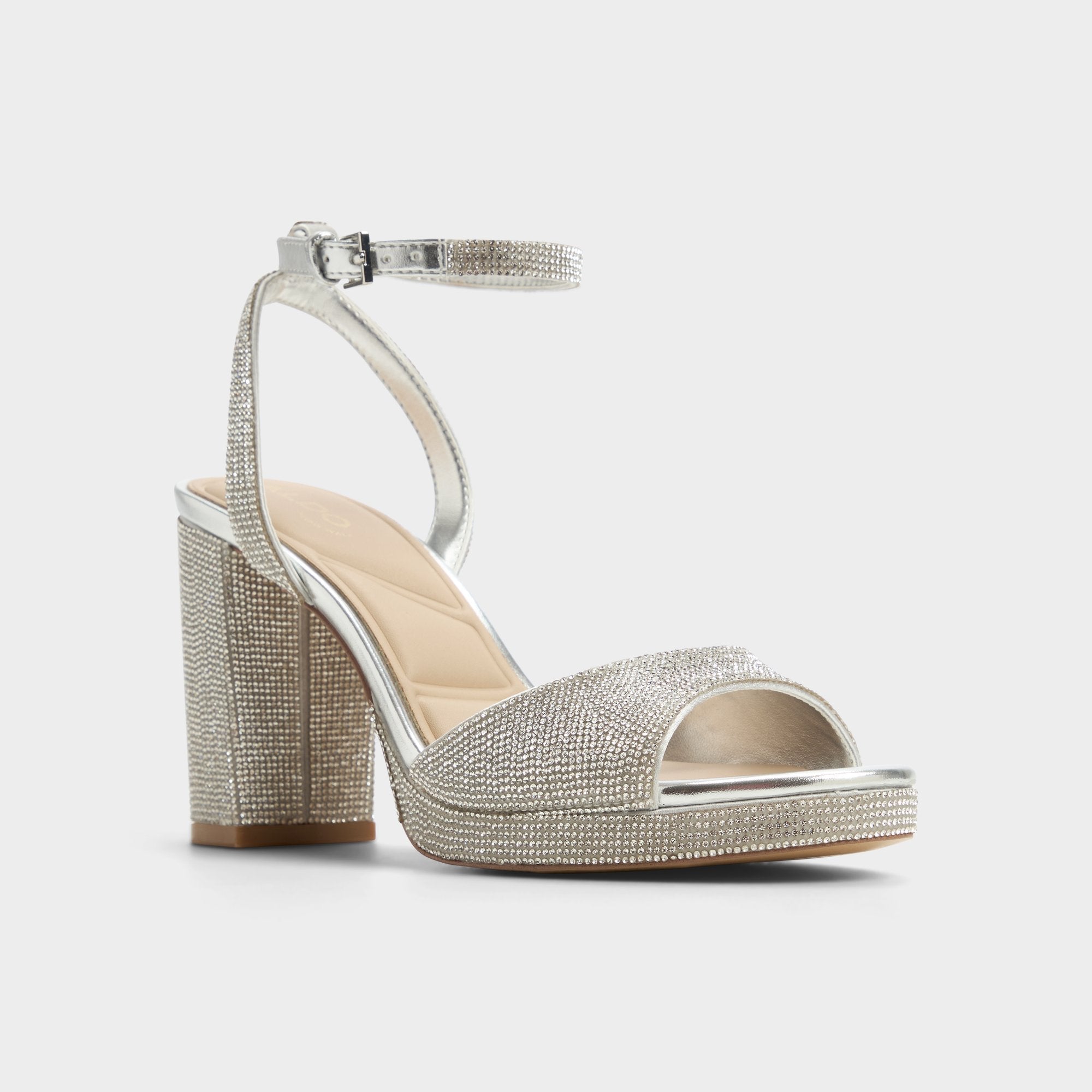 Aldo Alluring Silver Women's Iridescent metallics - Strappy heeled sandal, Platform Silver
