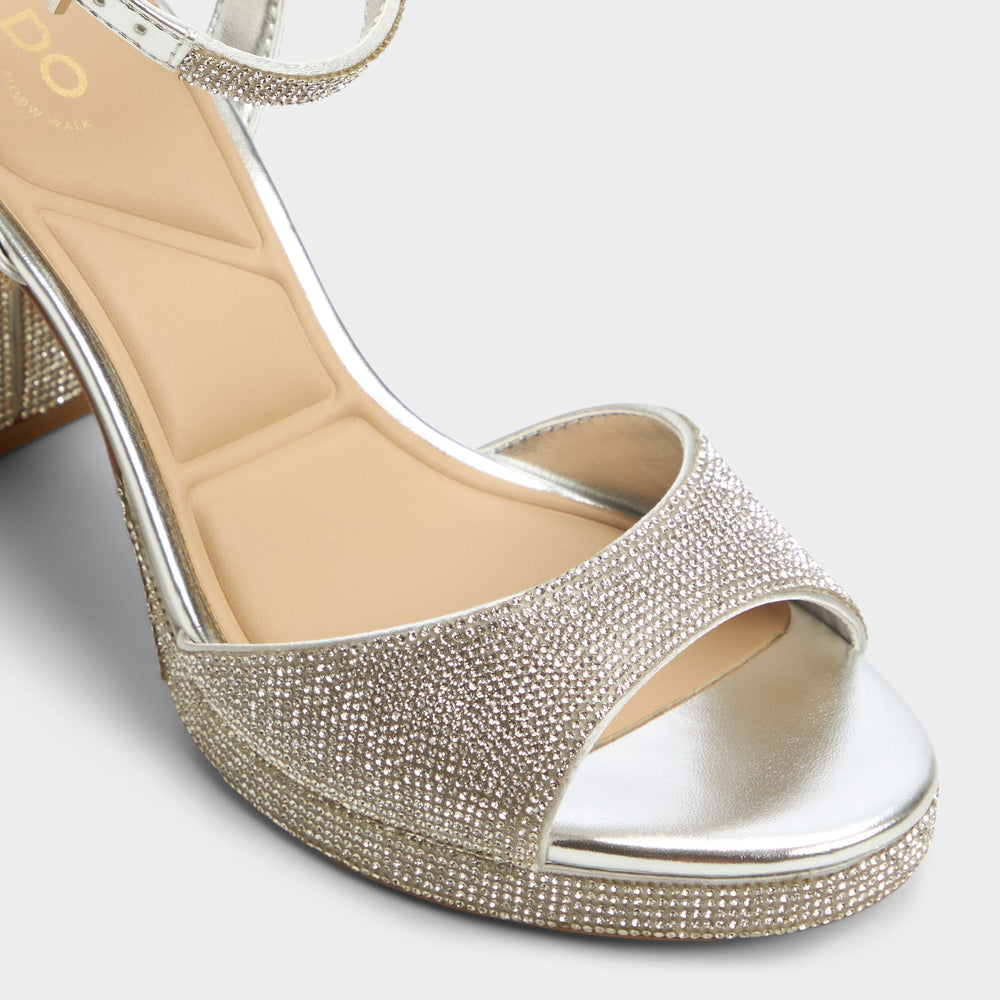 Aldo Alluring Silver Women's Iridescent metallics - Strappy heeled sandal, Platform Silver