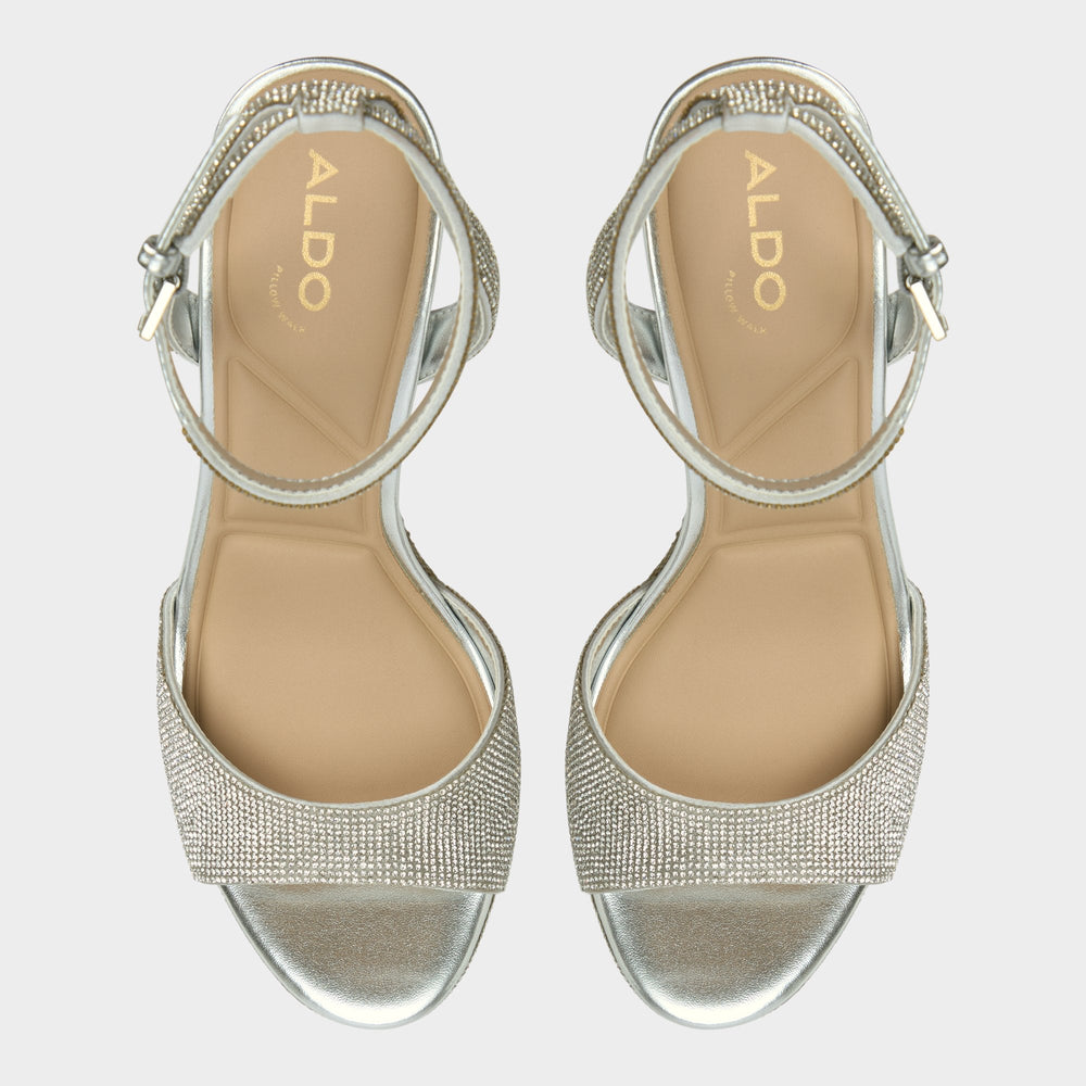 Aldo Alluring Silver Women's Iridescent metallics - Strappy heeled sandal, Platform Silver