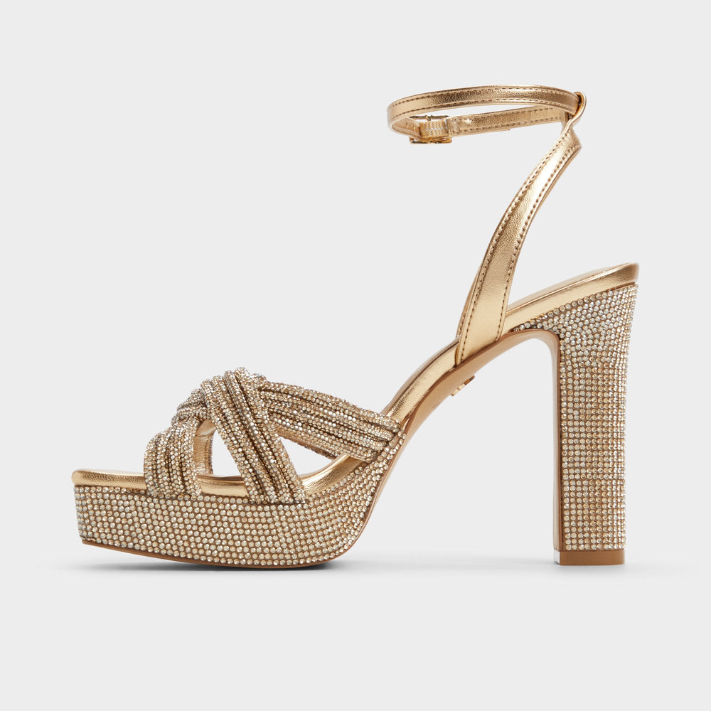 Aldo Shimma Gold Women's Iridescent metallics - Strappy heeled sandal, Platform Gold