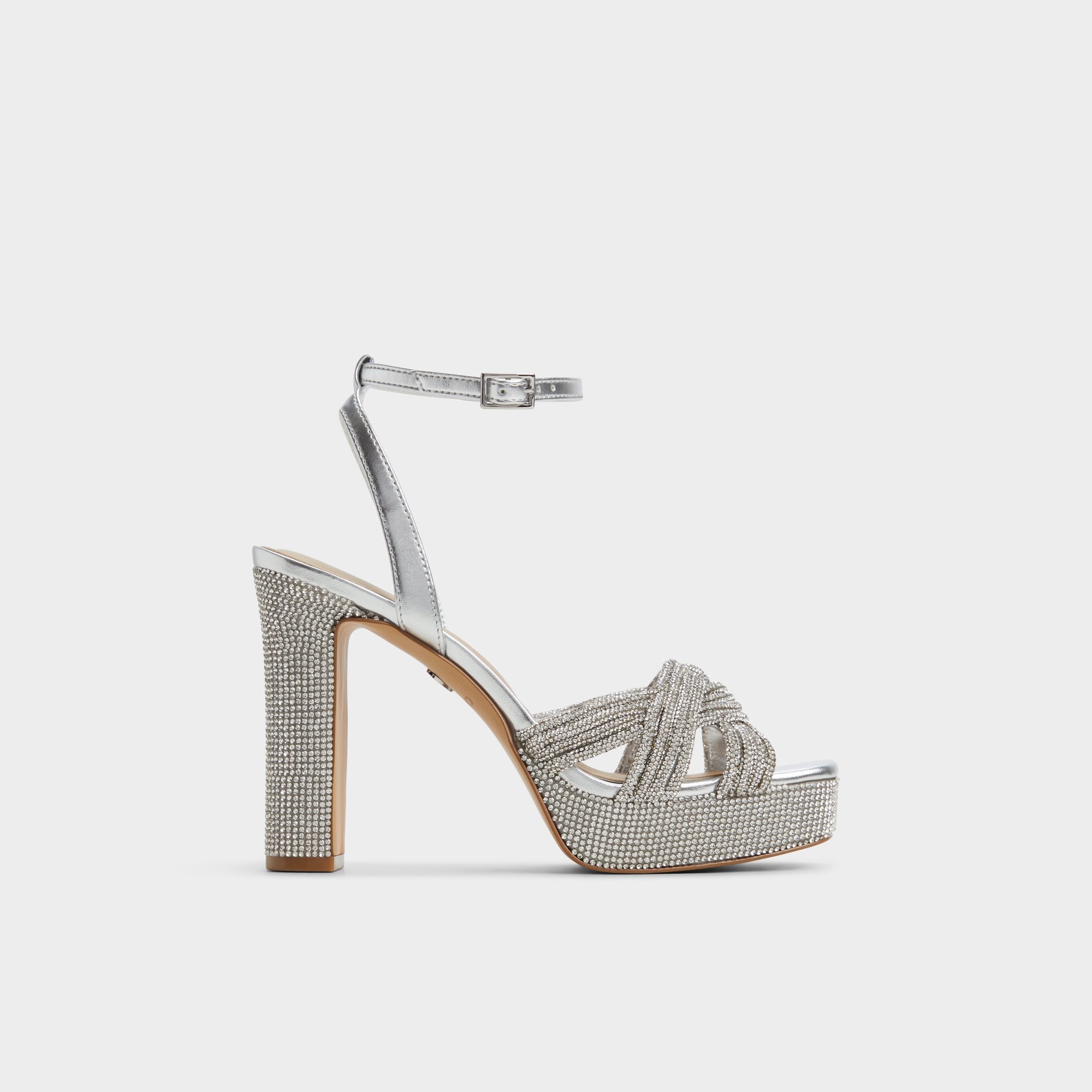 Aldo Shimma Silver Women's Iridescent metallics - Strappy heeled sandal, Platform Silver