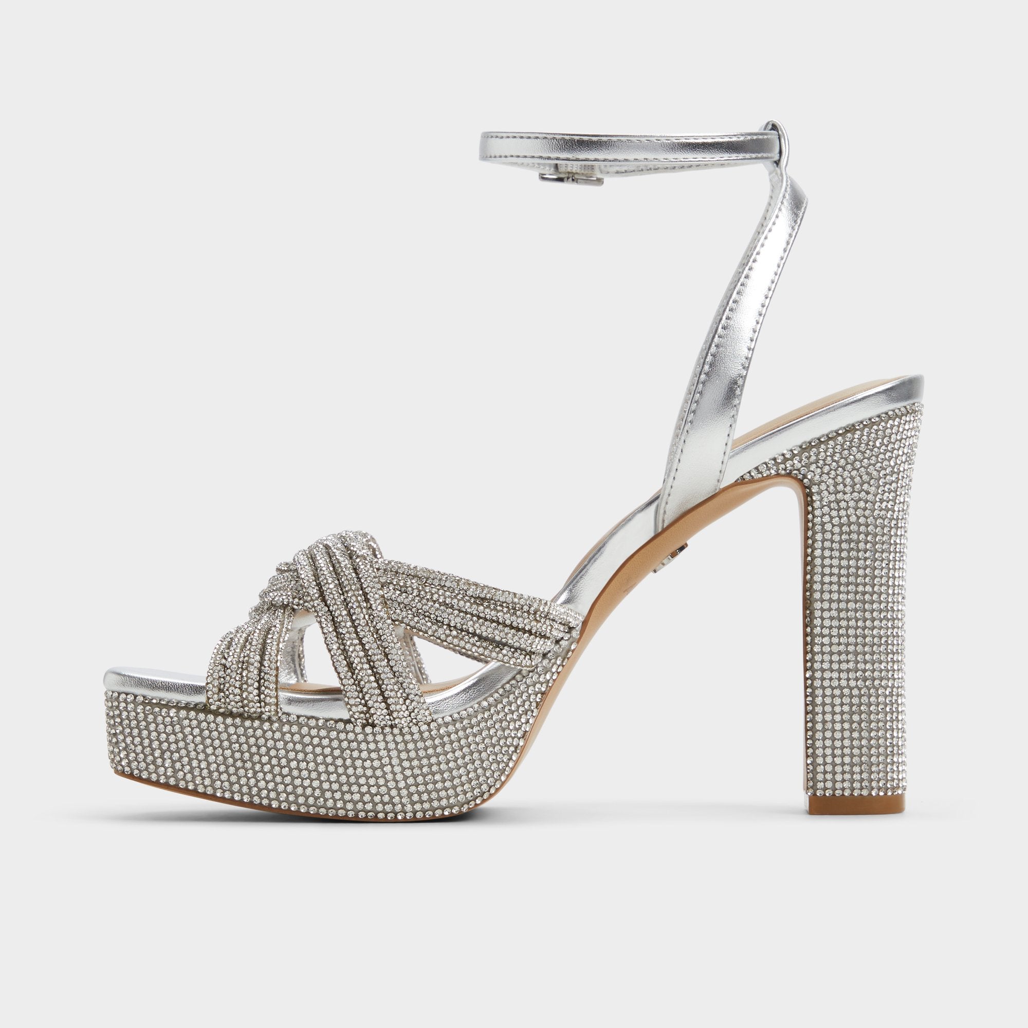 Aldo Shimma Silver Women's Iridescent metallics - Strappy heeled sandal, Platform Silver