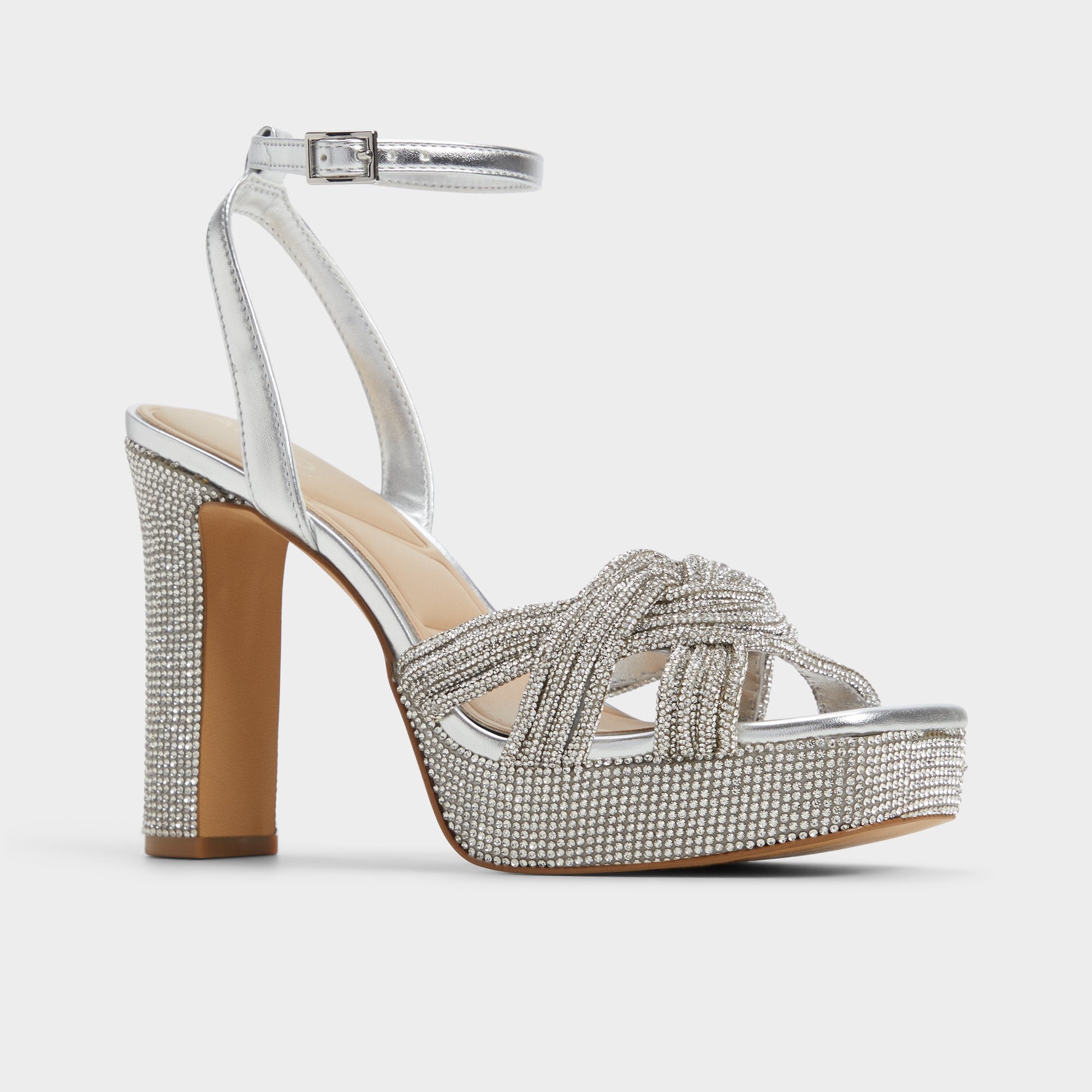 Aldo Shimma Silver Women's Iridescent metallics - Strappy heeled sandal, Platform Silver