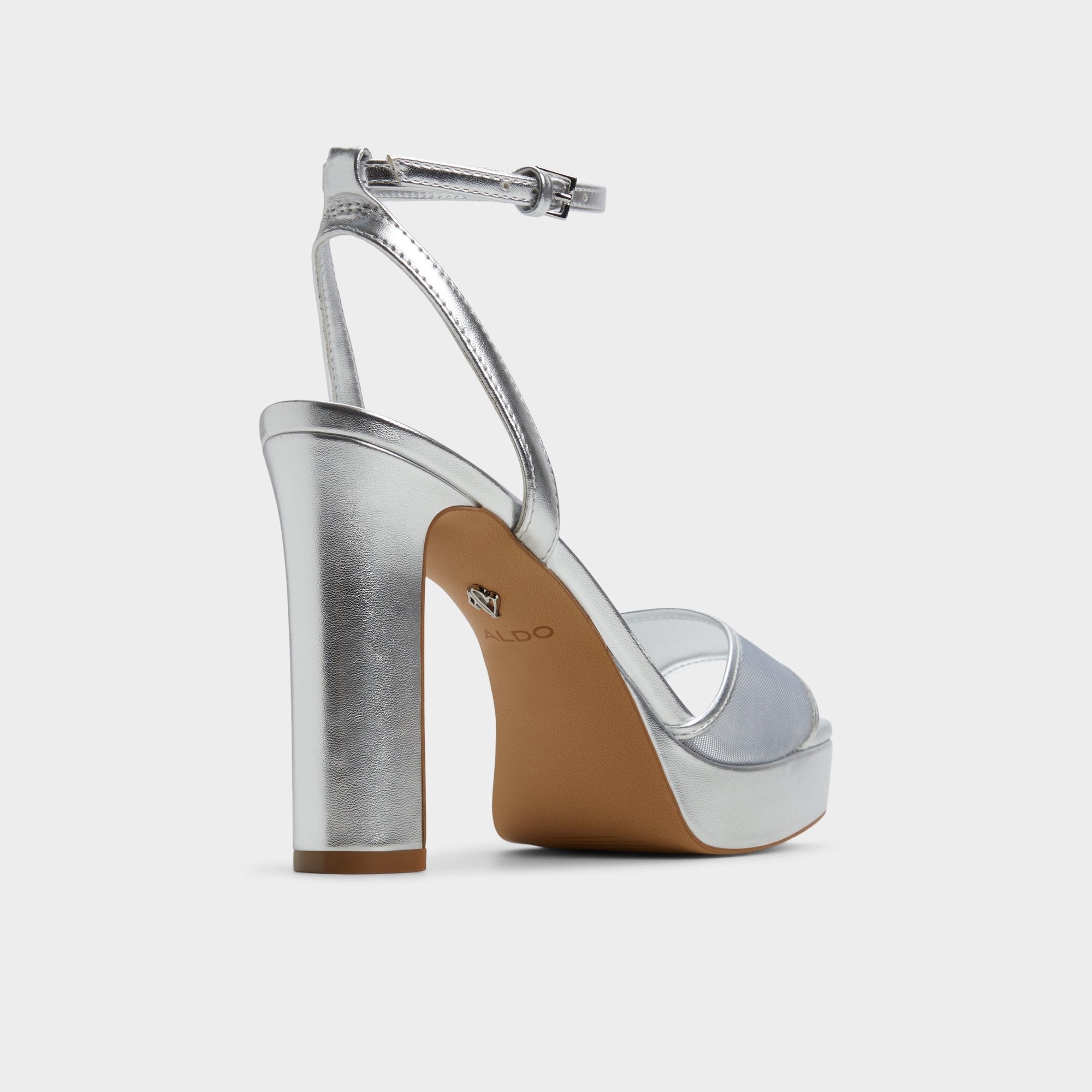 Aldo Chicglimmer Silver Women's Platform sandals - Strappy heeled sandal, Block heel Silver