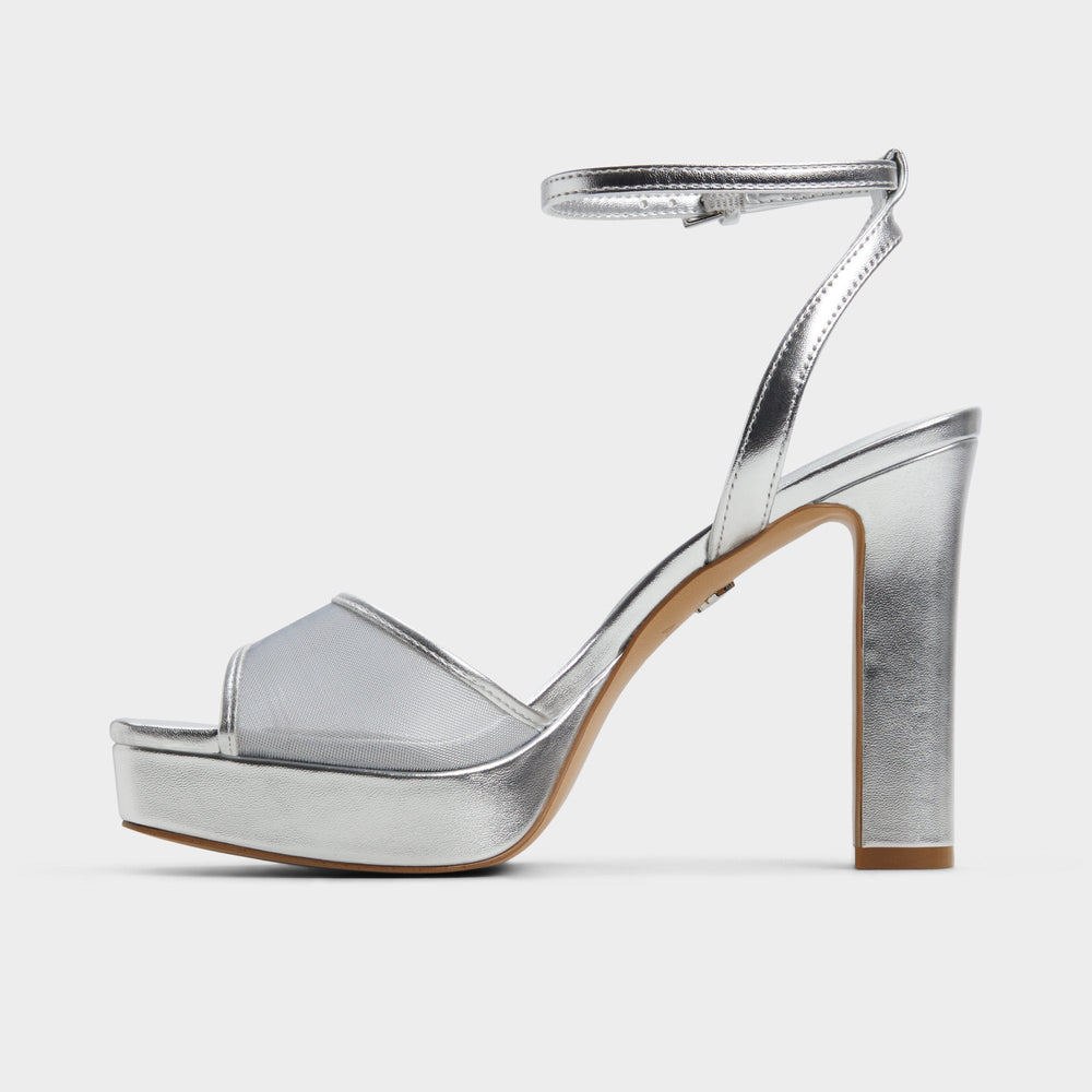 Aldo Chicglimmer Silver Women's Platform sandals - Strappy heeled sandal, Block heel Silver