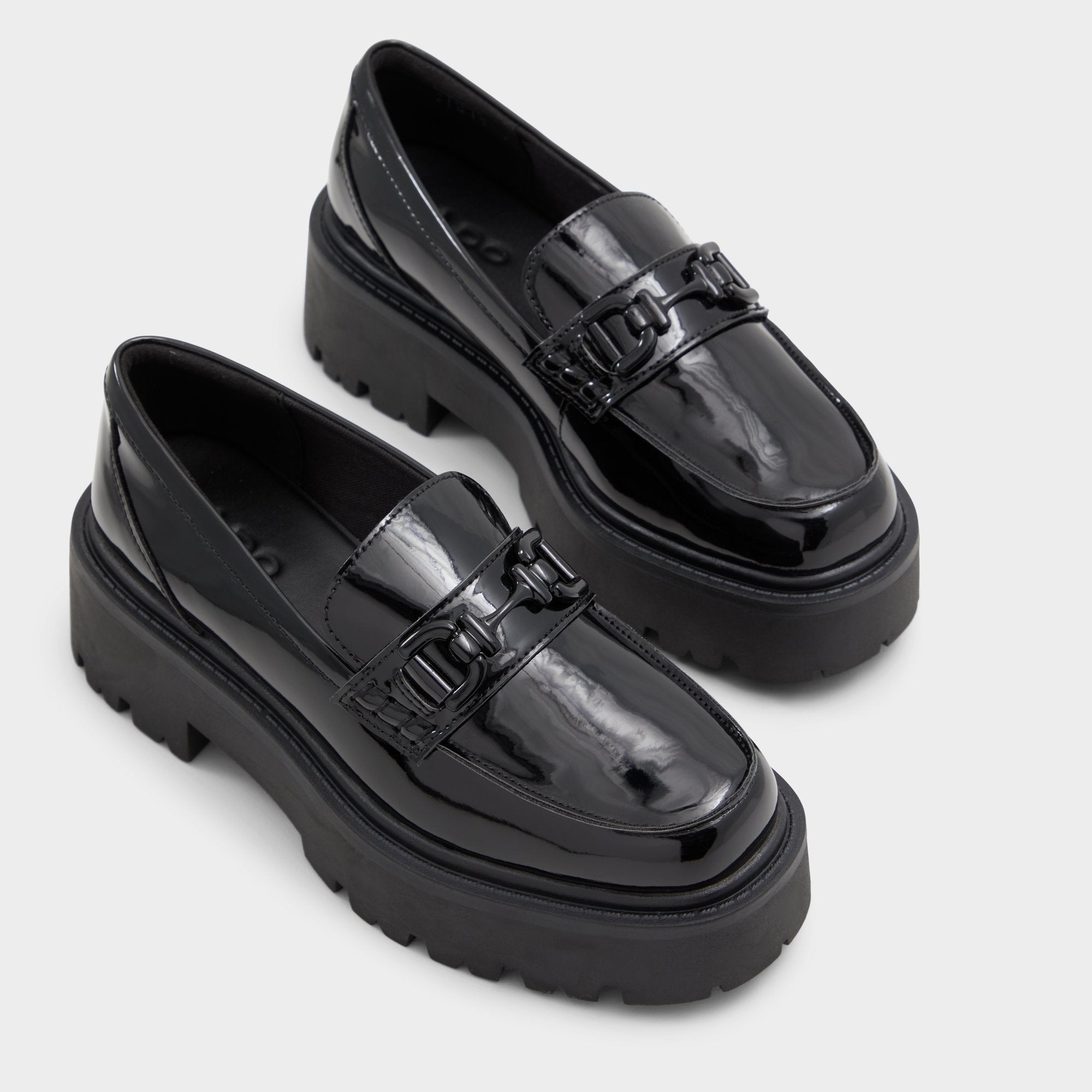 Aldo Oneameth Black Synthetic Patent Women's Loafers & Oxfords - Loafer, Lug sole Black