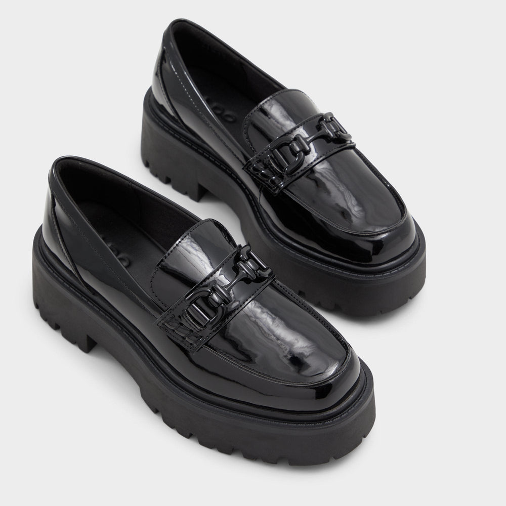 Aldo Oneameth Black Synthetic Patent Women's Loafers & Oxfords - Loafer, Lug sole Black