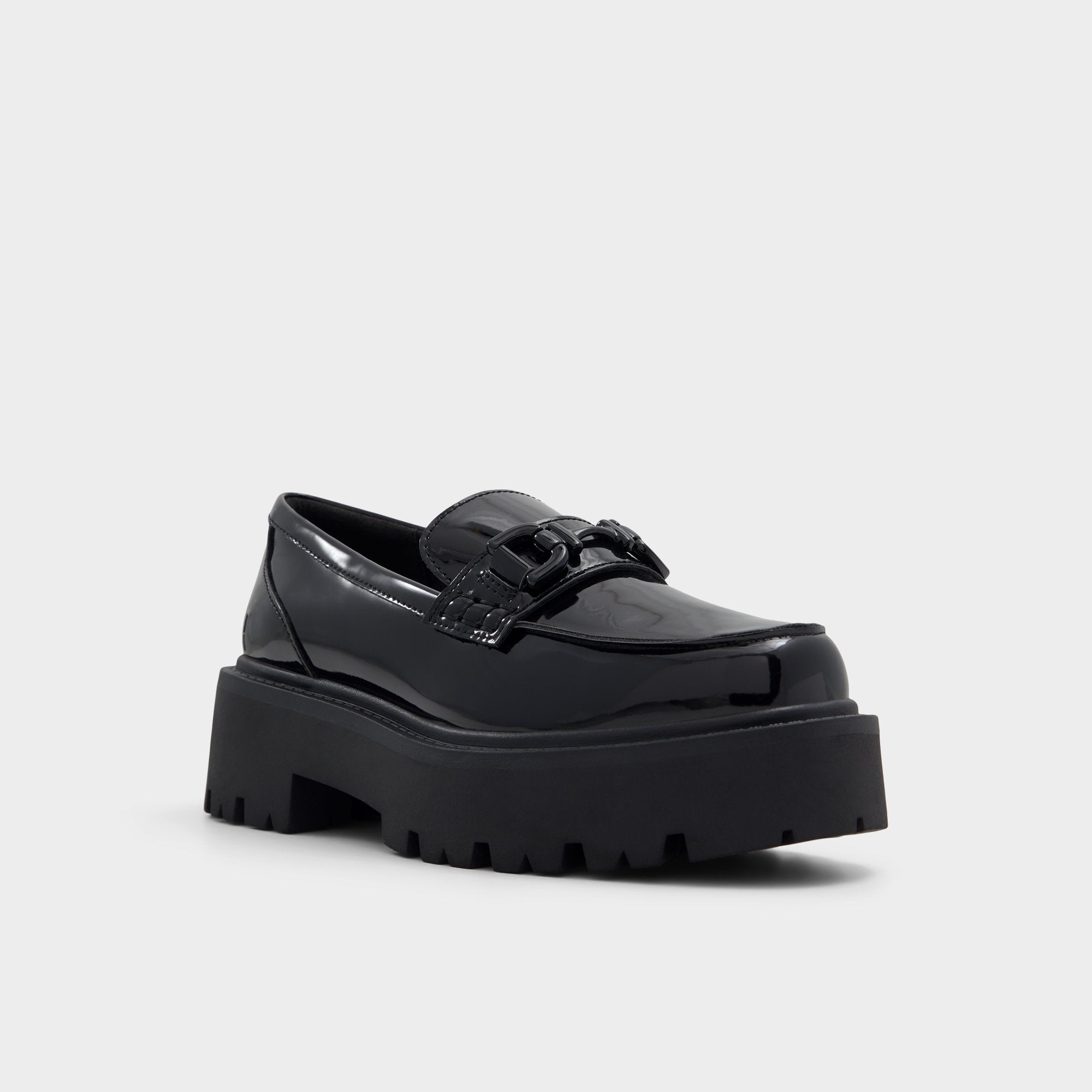 Aldo Oneameth Black Synthetic Patent Women's Loafers & Oxfords - Loafer, Lug sole Black