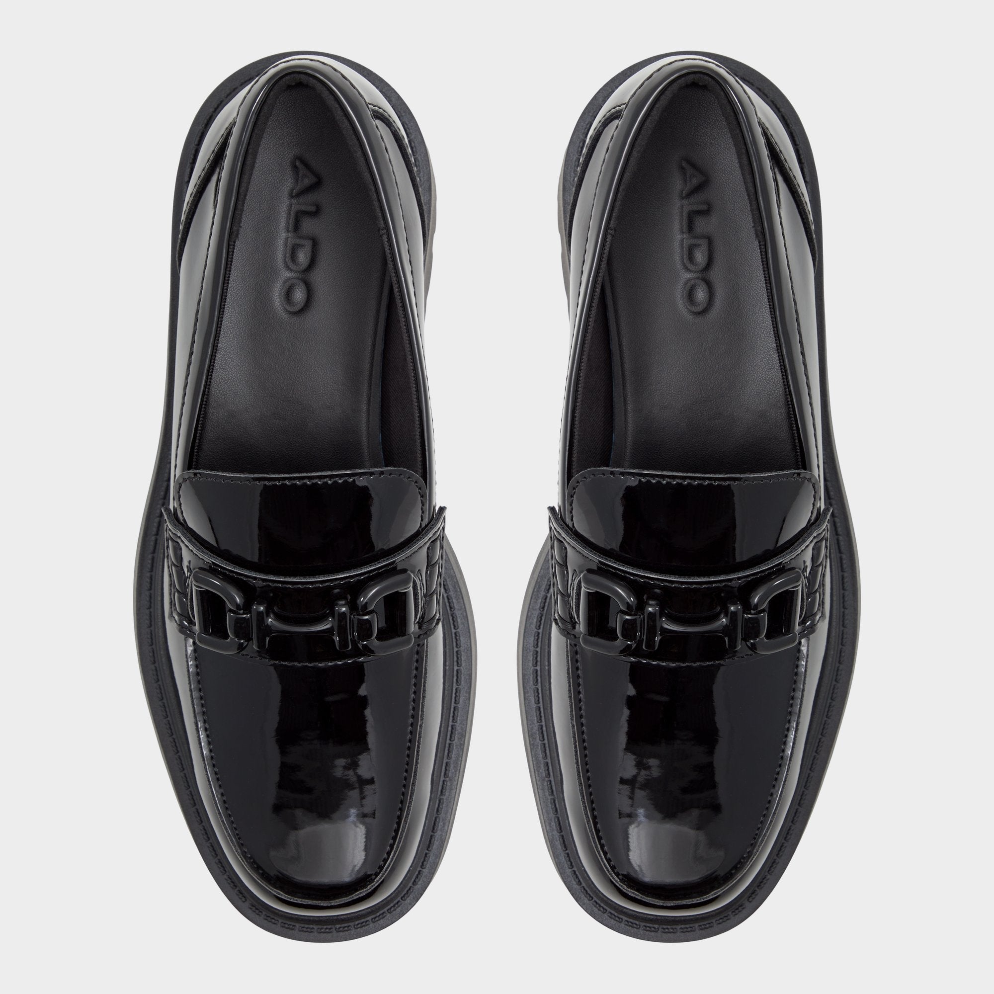 Aldo Oneameth Black Synthetic Patent Women's Loafers & Oxfords - Loafer, Lug sole Black