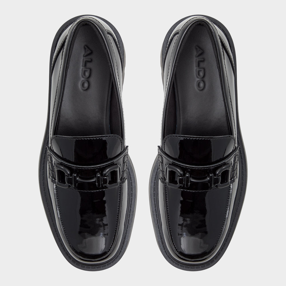 Aldo Oneameth Black Synthetic Patent Women's Loafers & Oxfords - Loafer, Lug sole Black