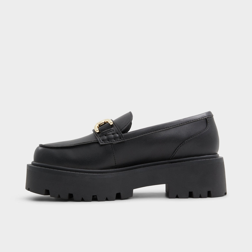 Aldo Oneameth Black Synthetic Smooth Women's Loafers & Oxfords - Loafer, Lug sole Black
