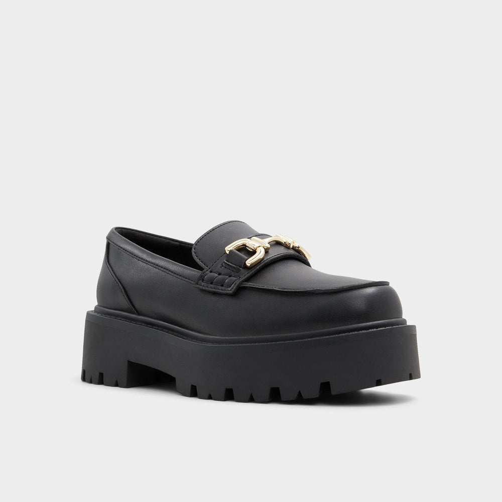 Aldo Oneameth Black Synthetic Smooth Women's Loafers & Oxfords - Loafer, Lug sole Black