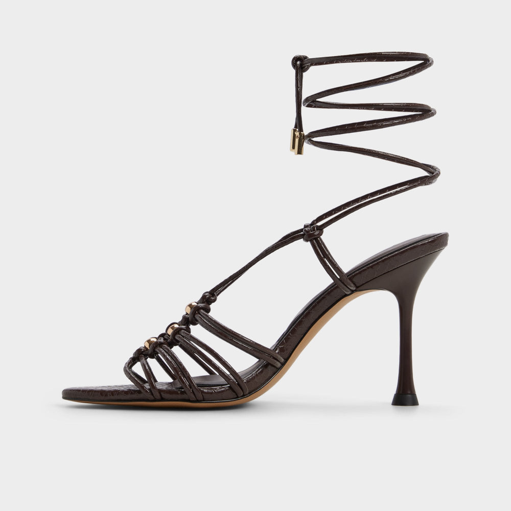 Aldo Curacao in Dark Brown - Strappy heeled sandal, Stiletto heel Dark brown