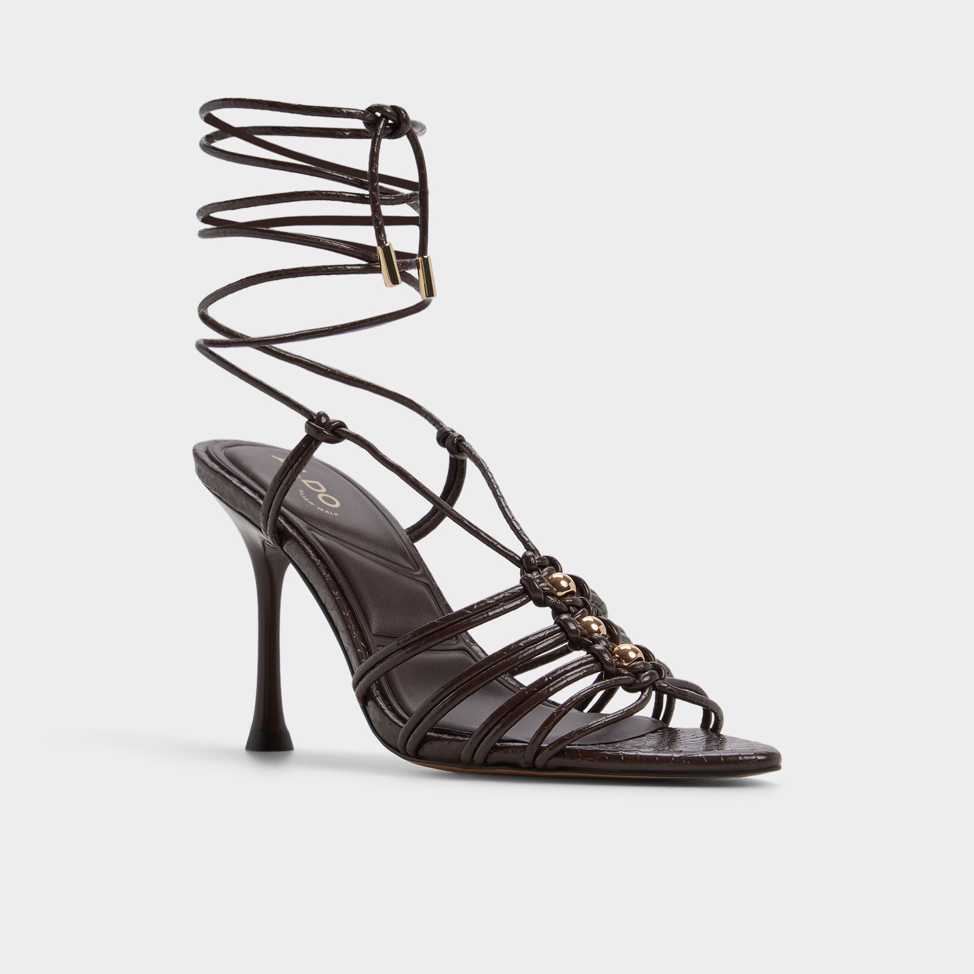 Aldo Curacao in Dark Brown - Strappy heeled sandal, Stiletto heel Dark brown