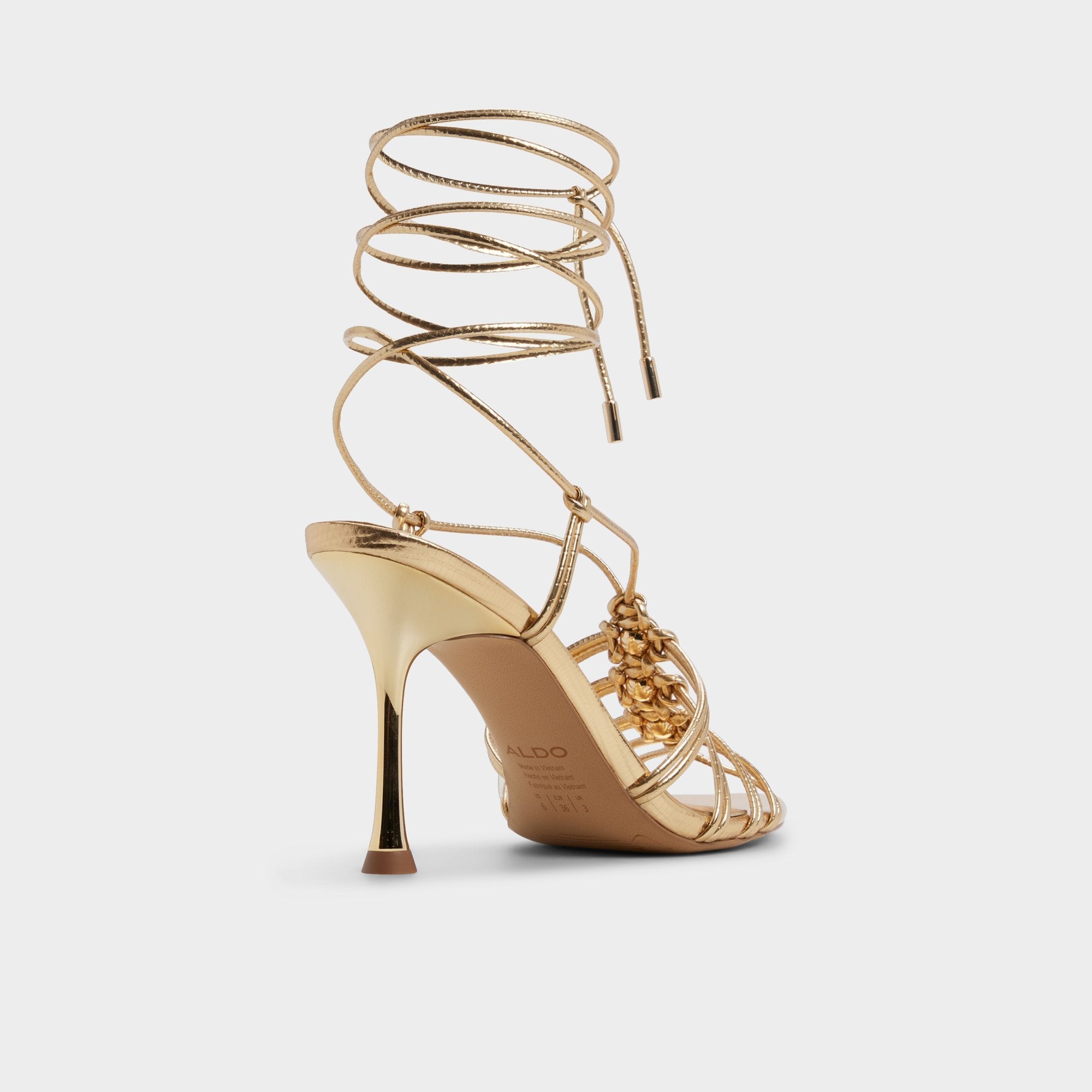 Aldo Curacao in Gold - Strappy heeled sandal, Stiletto heel Gold