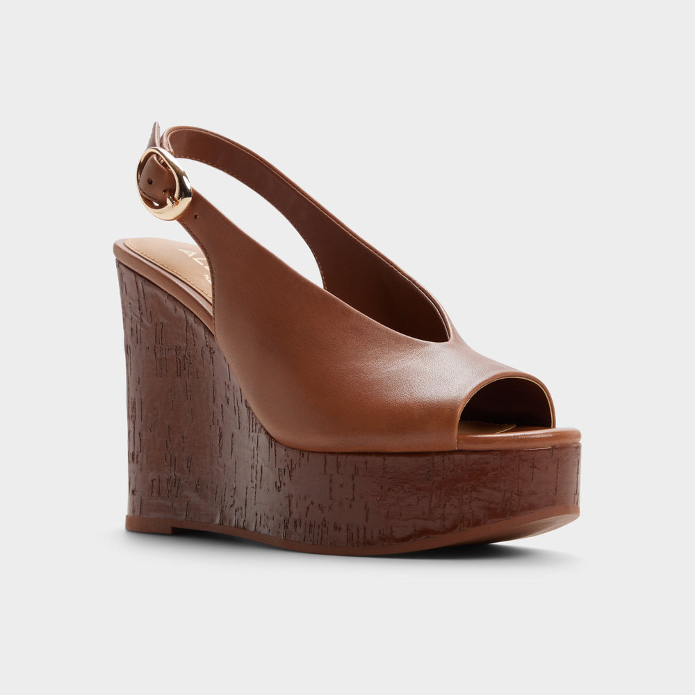 Aldo Tatianah in Dark Brown - Sling back heeled sandal, Wedge heel Dark brown