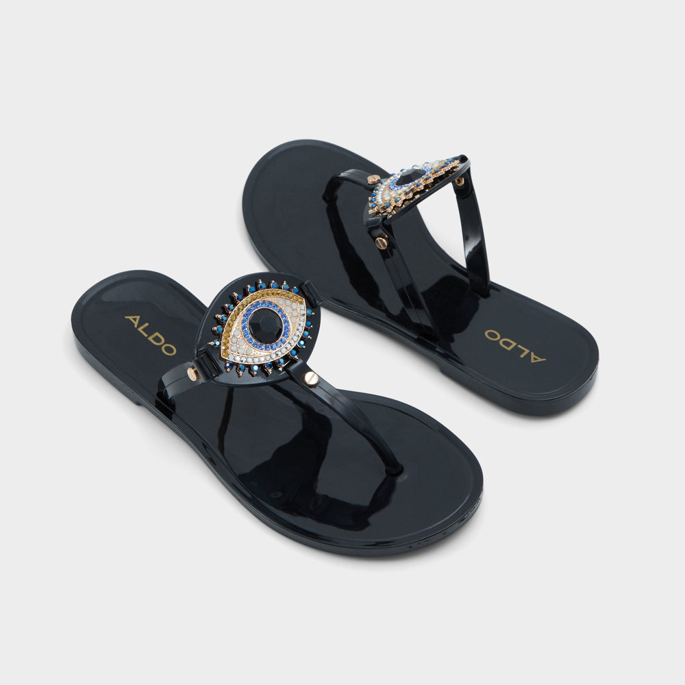 Aldo Ebariel Black/Gold Multi Women's Jelly Sandals & Flip Flops - T-strap sandal Black/Gold Multi